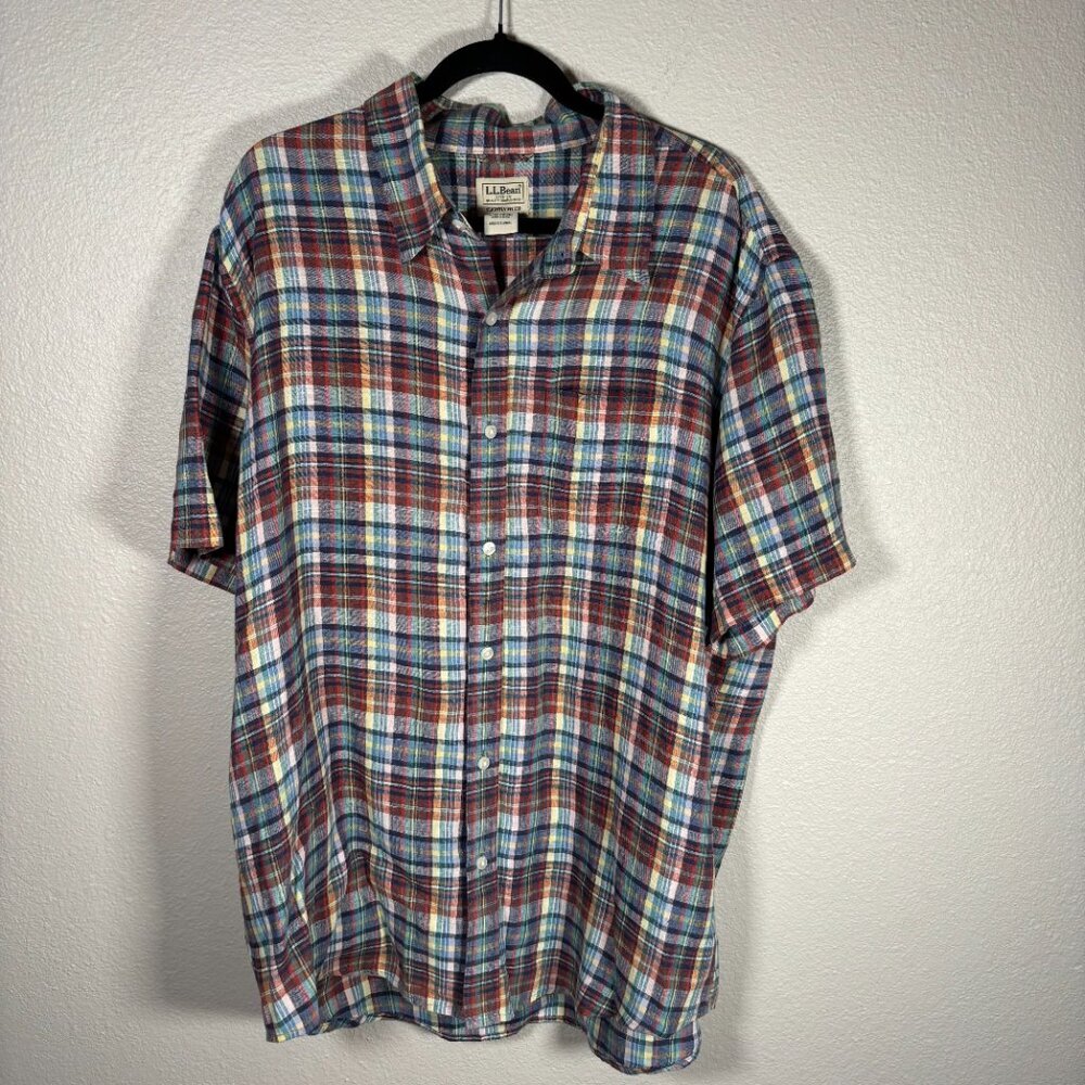 L.L. Bean Multicolor Slightly Fitted Pocket Plaid Short Sleeve Shirt Size XL - Picture 3 of 8